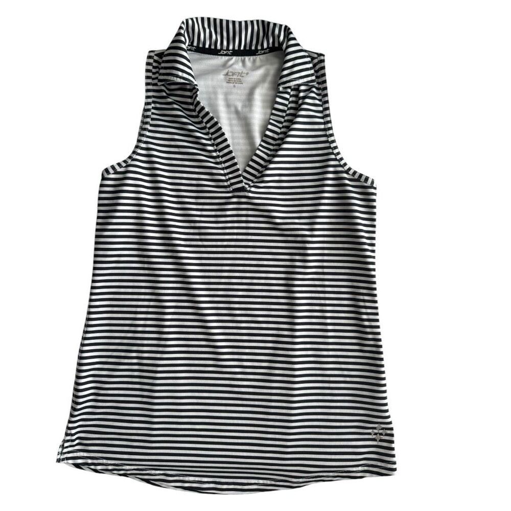 Jofit Striped Sleeveless Golf Polo Shirt Black White